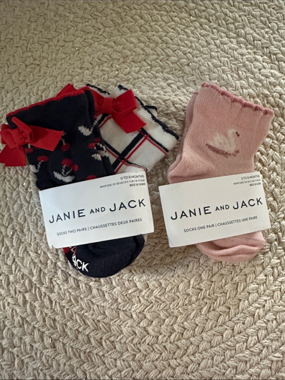 Janie and Jack Pink Swan and Navy Patterned Baby Socks - 3 Pack NWT